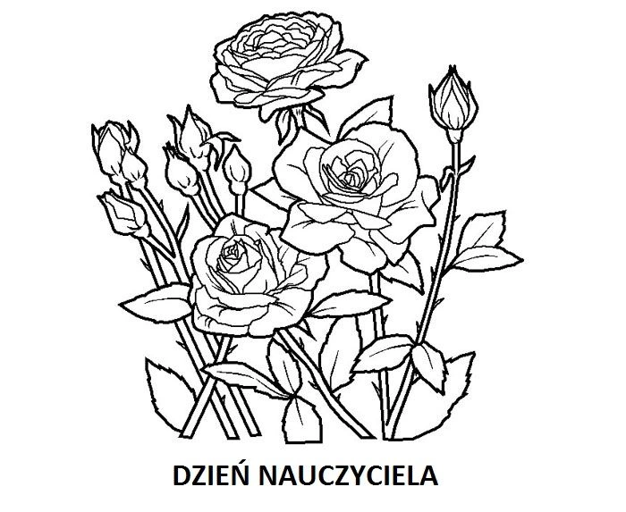 Kolorowanka kwitnące róże na dzień nauczyciela